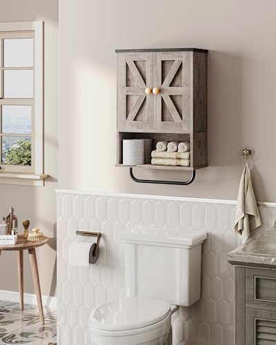 CHOEZON Bathroom Wall Cabinet, Medicine Cabinet with Open Partition and Towel Bar, Rustic Storage Cabinet with Open and Hidden Storage Space, for Bathroom, Living Room, Greige and Charcoal Black - color: Greige and Charcoal Black, size: 7.1"D x 15.4"W x 2