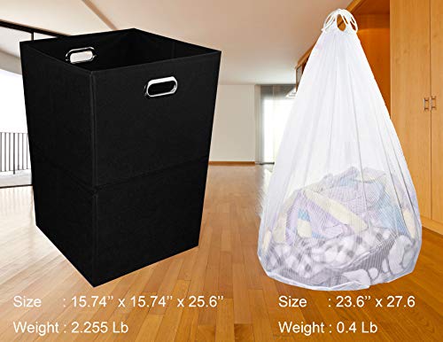 Foldable Large Laundry Hamper With Laundry Bag - Premium Durable Fabric, Plastic Board, Extra-Large Size, Space-Saving & Compact Clothes Basket With Metal Handles (Black) - color: Black