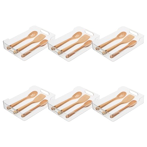 Oggi Cabinet/Drawer Storage Bin - 14" x 10", Clear/Gray, Ideal for Kitchen Organization, Pantry Storage, Fridge Organizing - Set of 6 - size: 14" x 10" - Set of 6