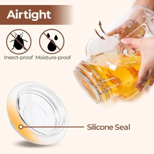 ComSaf 1 Gallon Square Glass Jars with Airtight Lids (135oz, Set of 2), Extra-Wide Mouth Canisters with Measurement Marks for Bulk Flour Storage, Fermenting Kombucha & Pickling - size: 1.1 Gal*2-Wide Mouth