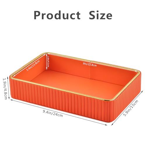 PU Leather Valet Tray,Desk Organizer Tray Nightstand Organizer Trinket Dish Storage Key Bowl Decorative Trays for Phone Wallet Jewelry Watch Bathroom Bedroom Perfume Vanity Trays,Orange - color: Orange