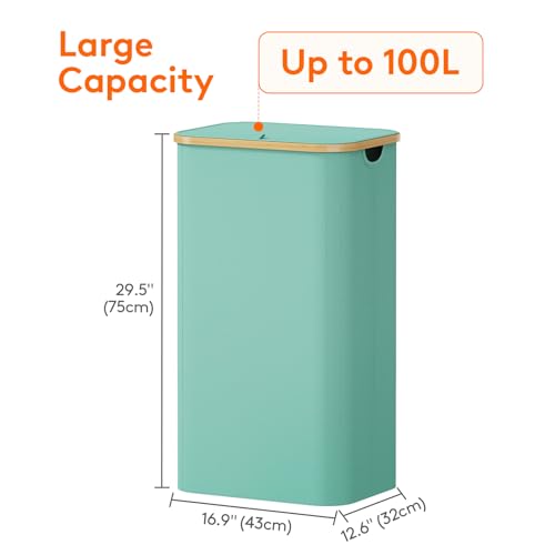 Lifewit 100L Laundry Basket with Lid, Clothes Hampers for Laundry with Bamboo Handles and 1 Removable Bag, Large Foldable Laundry Hamper for Bedroom, Bathroom, Dorm, Laundry Room, Sage Green - color: Sage Green, size: 100L