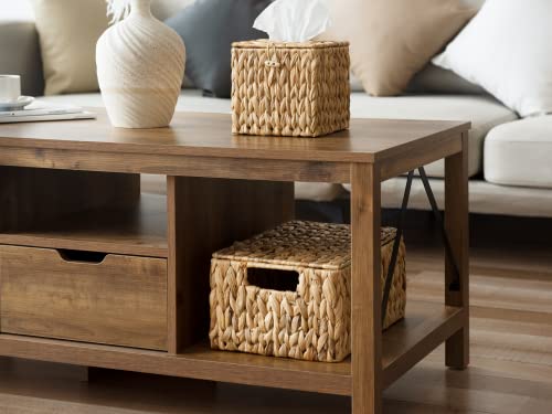 StorageWorks Water Hyacinth Baskets for Organizing, Wicker Storage Basket with Lid and Built-in Handles for Living Room (Medium, 1 Pack) - color: Natural(Water Hyacinth), size: 13"L × 9"W × 6 ¼"H
