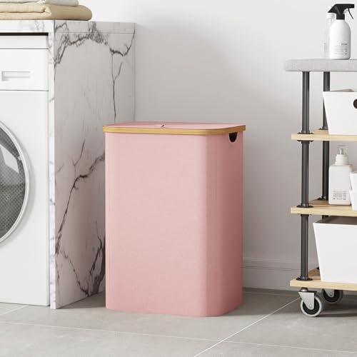 Lifewit 80L Laundry Basket with Lid, Clothes Hampers for Laundry with Bamboo Handles and 1 Removable Bag, Large Foldable Laundry Hamper for Bedroom, Bathroom, Dorm, Laundry Room, Pink - color: Pink, size: 80L