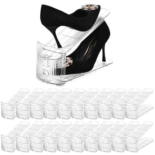 Shoe Slots Organizer，20 Pack Clear Shoe Stackers for a Pair of Shoes,Adjustable Shoe Rack with Three Levels，Shoe Storage Shoe Space Saver - size: 20pack