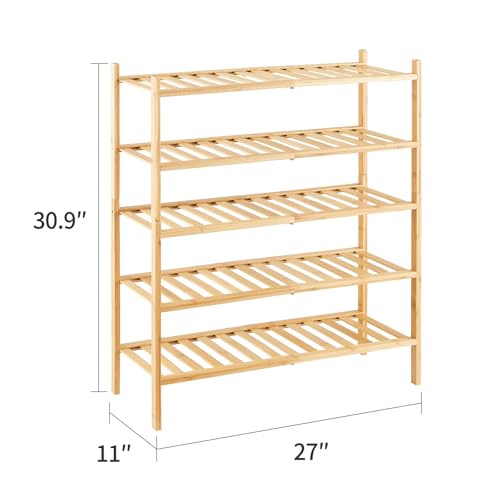5-Tier Bamboo Shoe Rack for Entryway, Stackable | Heavy Duty | Multi-Function, Free Standing Shoe Racks for Bedroom Hallway Closet - color: Natural, size: 5-Tier-Standard