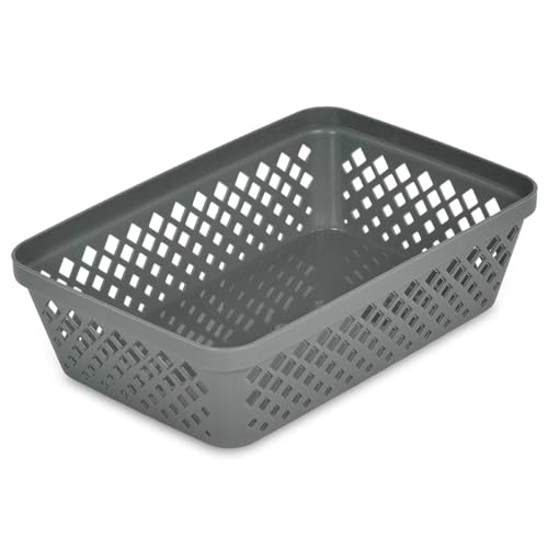 Glad Plastic Storage Basket Set - Multipurpose Drawer Trays, Kitchen Pantry Containers, and Bathroom Bins - 6 Pack Medium Organizers, Grey - color: Grey, size: Medium
