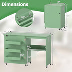 Giantex Folding Sewing Table with Charging Station, Rolling Craft Table with Storage Trays & Shelf, Foldable Sewing Machine Cabinet Desk with Lockable Wheels for Small Spaces (Sage) - color: Sage