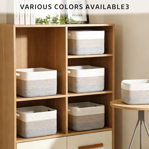 4 Pack Storage Baskets for Organizing, 12''Lx9''Wx8''H Woven Baskets for Storage Toys, Towels, Books, and Clothes, Cotton Rope Basket for Shelves with Handle (White & Grey) - color: White & Grey