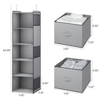 YOUDENOVA Hanging Closet Organizer, 5 Tier Hanging Closet Shelves with 6 Side Pockets and 2 Drawers, Light Grey