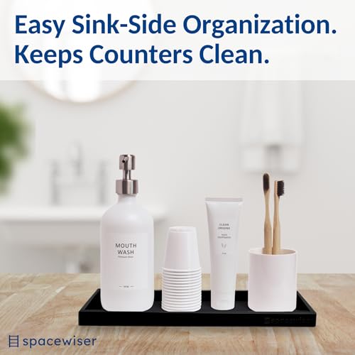 Spacewiser Countertop and Vanity Tray - 2 PC Large 11.7" Silicone Bathroom Trays, Counter Organizer, Dish Soap Sponge Holder Kitchen Sink Tray Organizer, Sink Caddy Toothbrush Key Kitchen Soap Trays - color: Black, size: 2 PC Large - 11.7”
