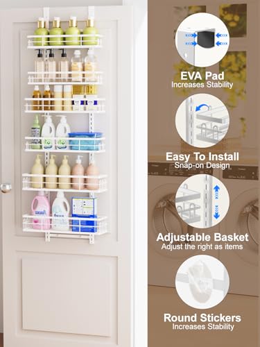 Delamu Over the Door Pantry Organizer, 6 Tier Pantry Door Organizer with Adjustable Basket, Door Spice Rack Seasoning Organizer, Metal Hanging Pantry Organizers and Storage for Kitchen,15.3" White - color: White, size: 6 Tier-M