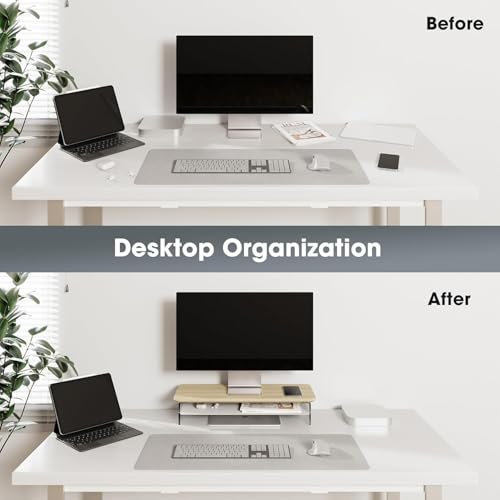 Fenge Acrylic Monitor Stand Riser, 23.6 Inches Monitor Stand with Metal Storage, 2 Tier Acrylic Computer Riser for Desk, Clear Laptop Stand for PC, Laptop, Printer, TV - color: Oak, size: 23.6in