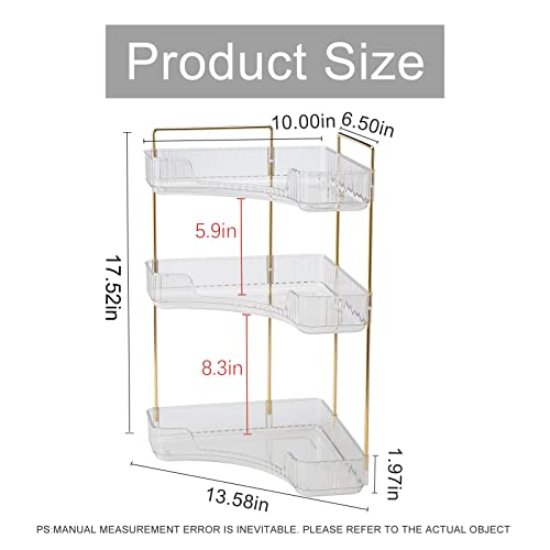 INVSSENE Corner Bathroom Countertop Organizer, Vanity Trays for Counter, Makeup Organizers, Perfume Tray, Kitchen Spice Rack, (Clear, 3 Tiers) - color: Clear, size: 13.6" x 10" x 23.2"