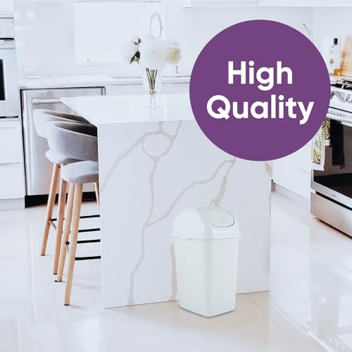 Superio Medium Trash Can with Lid 4.5 Gallon Plastic Swing Top Garbage Can Slim Waste Bin for Under Sink/Cabinet, Laundry Room, Kitchen, Office, Bedroom, Bathroom, College Dorm, 18 Qt, White, 2 - size: 4.5 Gallon, style: 2 Pack