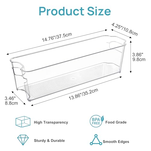 Vtopmart Breastmilk Storage Container 4PCS Set, Clear Freezer and Fridge Organizer Bins, Plastic Storage Bins for Breast Milk, Baby Pouches, Formula, Bottles and Yogurts, 4.3’’ Width, 14.7" Long