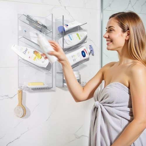 AITEE Acrylic Bathroom Organizer Caddy, Clear Shampoo Holder Wall Mounted, Shower Organizer with Suction Cup, No Drilling and Rustproof, Sturdy and Durable - Combination Shelf - style: Combination Shelf