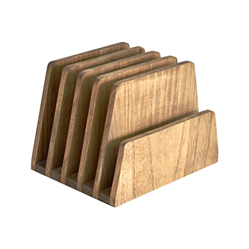 KIRIGEN Wooden Desk Mail Organizer 5 Slots File Paper Holder Desktop Wood Document Letter Holder Organizer for Home Office Dark Brown (5KWJJ-DBR) - color: Dark Brown, size: 5 Slots
