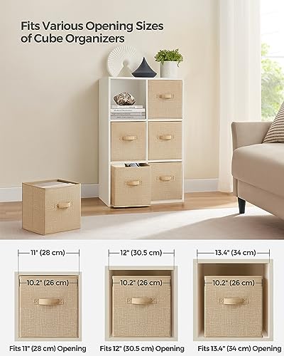 SONGMICS Storage Cubes, 11-Inch Non-Woven Fabric Bins with Double Handles, Set of 6, Closet Organizers for Shelves, Foldable, for Clothes, Sand Beige UROB026K03 - color: Sand Beige, size: 10.2''L x 10.2''W x 11''H