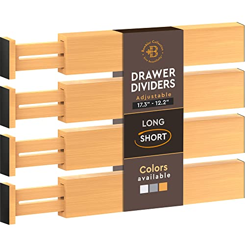 4-Pack Bamboo Drawer Dividers - 2.6 Inches High, Adjustable 12 to 17 Inches Expandable Drawer Organizer Dresser Separator for Clothes, Utensils, Bedroom, Bathroom, Kitchen, Office Storage Organization - color: Bamboo, size: 2.6-Inch High (4-pk)
