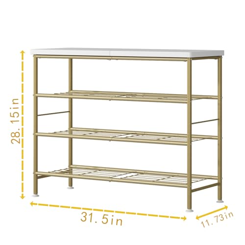 SUOERNUO Shoe Rack Organizer 4 Tier for Closet Entryway Free Standing Metal Storage Shoe Shelf with MDF Top Board，Gold - color: Gold, size: Standard 4 Tier
