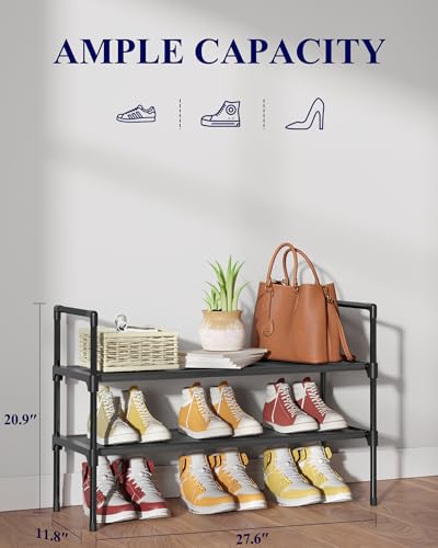 Kitsure Shoe Rack - 2-Tier Shoe Organizer, Shoe Rack for Closet, Entryway, Bedroom, Easy- Assembly Storage Shelf with Side Handles, 27.6" Wide - 2 Tiers, Black - color: Black, size: 27.6" Wide - 2 Tiers