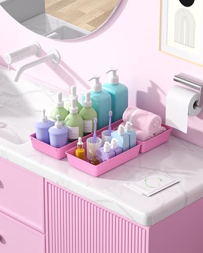 10 Pack Large Size Plastic Drawer Organizers Set, 3 Sizes Desk Drawer Organizer Trays, Storage Bins for Vanity, Makeup, Bathroom, Kitchen Utensils and Office (Pink) - color: Pink