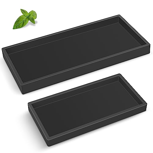 Bathroom Counter Tray,EG-SIPRO High-Grade Thickened Silicone Bathroom Vanity Tray,Shatterproof Durable Rectangle Bathroom Tray Soap Dispenser Tray for Bathroom Countertop - color: Black, size: 7.8" x 3.9" x 0.8" + 10.6" x 5.1" x 0.8"