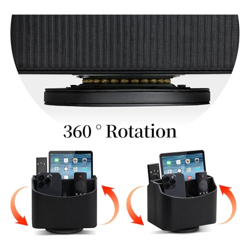 PU Leather Remote Control Holder, 360 Degree Rotating Desk Organizer Storage Table Remote Caddy, Spinning Bedside Organizer Nightstand Organizer for Desktop Office Home Black - color: Black
