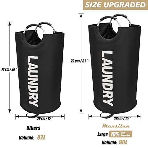 Maxsilan 90L Large Laundry Basket, Freestanding Tall Clothes Hamper, Collapsible Laundry Bag, Black - color: Black, size: 90L
