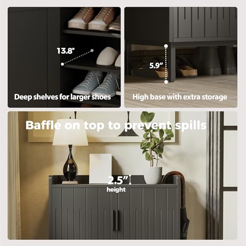 Mericonia Modern Shoe Cabinet with Metal Legs, Farmhouse Large 5-Tier Shoe Storage Cabinet with Doors, Wooden Shoe Organizer for Entryway, Hallway, Bedroom, Living Room (Modern Shoe Cabinet, Black) - color: A-black