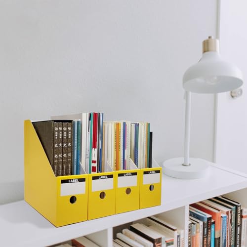 Limitliho Yellow Cardboard Magazine Holder (2 Pack), Magazine File Holder for Desk, Sturdy Book Bins for Classroom, Vertical File Folder Organizer, 10.6'' H×10.2'' L ×3.5''W Inch Magazine Rack - color: Yellow, size: 2 Pack