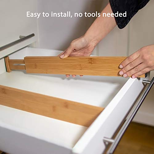 Fabsome Drawer Divider 6 Pack, Bamboo Kitchen Dividers Organizers Adjustable 17''-22'', Wooden Dresser Separators for Nursery Organization Clothes Socks Underwear Baby Clothing, with Soft Foam Ends - size: For 17-22in deep drawers inner size