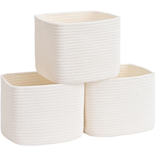 3 Pack Cube Storage Bin, 9”x9”x7” Cotton Rope Woven Baskets for Organizing Toys Clothes Towels, Square Gift Storage Baskets for Shelves, Nursery, Closet, Bathroom, Pantry (White) - color: White, size: 9" x 9" x 7"