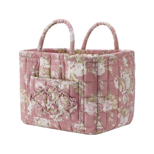 Fabric Baskets for Storage - Quilted Boho Floral Basket with Handles, Foldable Organizer for Home, Office, Clothes, Blankets, Books or Toys - 12'' x 10'' x 10''(Multi) - color: Multi