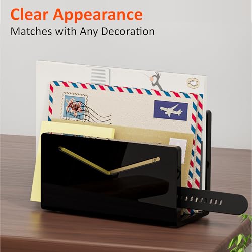 FUCDTEFC Acrylic Mail Holder, Black Acrylic File Letter Organizer, Vertical Envelope Mail Holder for Desk, Lightweight Countertop Bill Holding Sorter Letter Invoice Stand for Home Office School - size: 1 Section Black