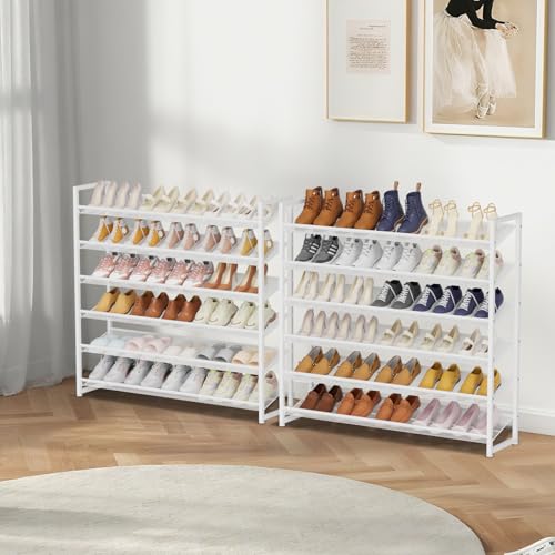 Large Shoe Rack 12 Tier Shoe Organizer, Heavy Duty Metal 6-Tier Stackable Shoe Storage Vertical Shoe Rack for Closet Front Door Entrance, Up to 75 Pairs, 44.8" W x 11.4" D x 85.1" H, White - color: White, size: 12 Tier