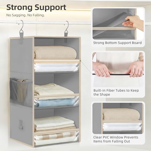 STORAGE MANIAC 6-Shelf Hanging Closet Organizer and Storage, 2 Separable 3-Shelf Haning Organizers for Closet, Collapsible Hanging Shelves Wardrobe Organization, College Dorm Room, Nursery, Gray - color: Grey