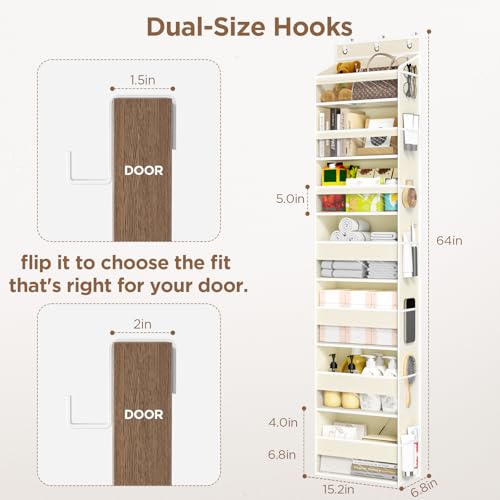 Mefirt Over The Door Organizer, 7 Tier Door Hanging Organizers with 7 Large Pockets 12 Side Pockets, Behind Door Storage Hanging Shelves for Closet Bathroom Bedroom Nursery - color: Beige, size: 7-Tier