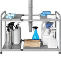 Simple Houseware Under Sink 2-Tier Heavy Duty Expandable Rack Organizer, Adjustable Width 15.75–25 Inches with 4 Shelf Height Levels, Silver - color: Silver