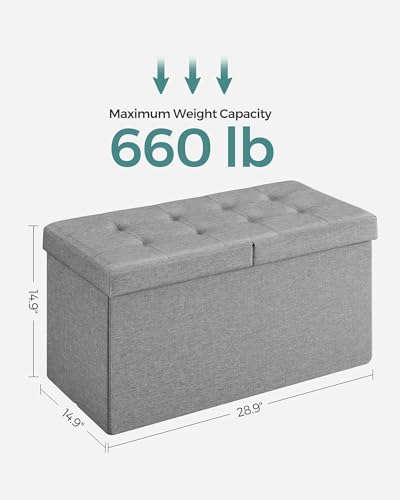 SONGMICS Mazie Collection - 30 Inches Storage Ottoman, Foldable Storage Bench with Flipping Lid, 660 lb Load Capacity, for Entryway, Living Room, Bedroom, Light Gray ULSF41G - color: Light Gray, size: 15"D x 30"W x 15"H