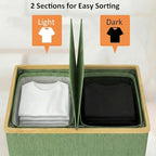 efluky Laundry Hamper with Lid, Double Laundry Hamper with 2 Removable Bags, 2 Section Laundry Basket with Bamboo Handles for Bathroom, Bedroom & Laundry Room,140L Green - color: Green, size: 140L Dual