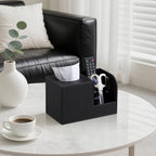 Square Tissue Box Cover with 2 Compartments Storage Organizer, PU Leather Tissue Box Holder with Remote Control Holder for Livingroom Nightstand, Multifunctional Cube Tissue Holder (Black) - color: Black