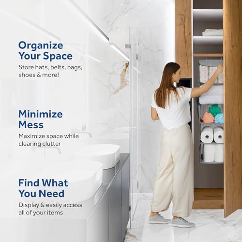 ZOBER Hanging Closet Organizer, 5-Shelf - Hanging Storage Organizer Shelves for Clothes, Towels, Toys - College Dorm Room, Nursery, & Home Closet - color: Grey, size: 5-Shelf