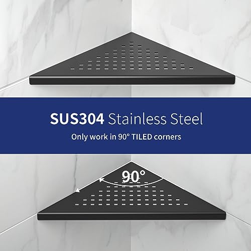 8'' Corner Shower Shelf 2 Pack, 304 Stainless Steel Grout in Bathroom Shelves, Recessed Shelf Rack for Tiled Wall (8'', Black) - color: Black, size: 8''