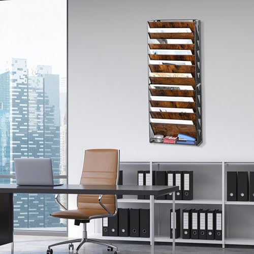 TQVAI 10-Tier Hanging Wall File Organizer - Folding Wall Mounted Mail Document Holder, Metal Clipboard Storage Rack for Office, Homeschool, Classroom Organization, Black/Vintage - size: 10 Tier