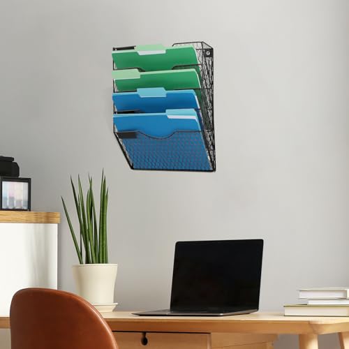 EASEPRES Mail Organizer Wall Mount, 5 Tier Metal Chicken Wire Hanging File Holder Office Storage and Organization - color: Black, size: 5 Tier