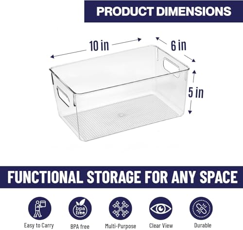 Clear Plastic Storage Bins, Pantry Organizers and Storage Containers Fridge Organizer Bins for Organizing Kitchen Cabinet Organizer Bin Bathroom Freezer Refrigerator Organization - size: 10 x 6 x 5.1