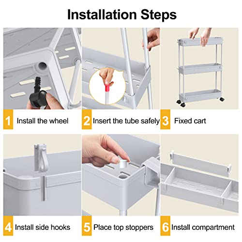 SPACELEAD Slim Storage Cart 3 Tier,Bathroom Organizer Rolling Utility,Mobile Shelving Unit Slide Out for Office, Kitchen, Laundry Room & Narrow Places,Gray - color: Grey