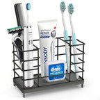 Toothbrush Holder with Quick Drying Mat—Toothbrush and Toothpaste Holders for Bathrooms—5 Slots Openwork Design Black Toothbrush Holder Set,Bathroom Counter Organizer for Electric Toothbrush - size: Large